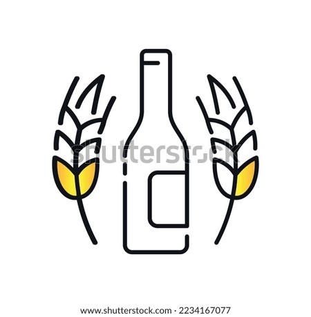 Brewery drink icon. Alcoholic drink in bottle with two branches of hops. Stylish and elegant logotype for company or organization. Fashion, style and trendy. Cartoon flat vector illustration