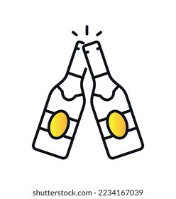 Brewery drink icon. Bottles of beer or wine, alcoholic drink. Rest after work, holiday and festival, Oktoberfest. Sticker for social networks and messengers. Cartoon flat vector illustration
