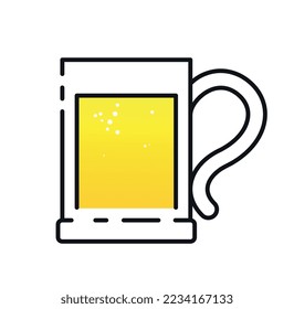 Brewery drink icon. Glass with beer, signboard for cafe or pub, minimalistic logo. Sticker for social networks and instant messengers. Rest after work and holiday. Cartoon flat vector illustration