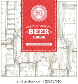 Brewery Factory Background. Lineart sketch graphic. Vector illustration