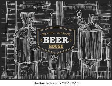 Brewery Factory Background. Lineart sketch graphic. Vector illustration