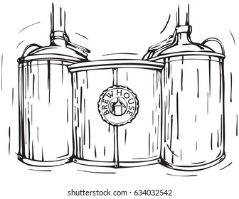 Brewery Factory Background.Line art sketch graphic. Vector illustration