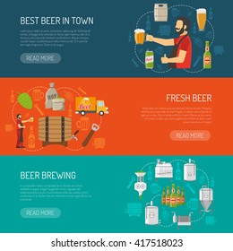 Brewery Flat Horizontal Banner Set Isolated Vector Illustration