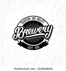 Brewery hand drawn lettering logo, label, emblem. Vintage retro style. Isolated on white background. 