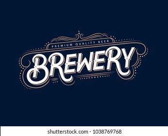 Brewery hand written lettering text. Vintage logo, label, badge for beer house, brewing company, pub, bar. Retro typography. Vector illustration