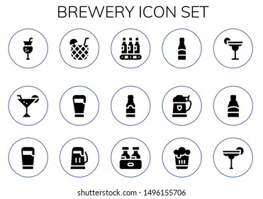 brewery icon set. 15 filled brewery icons.  Collection Of - Cocktail, Beer, Beers, Beer bottle