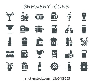 brewery icon set. 30 filled brewery icons.  Collection Of - Cocktail, Beer, Beers, Beer keg, Oktoberfest, Beer bottle, cap