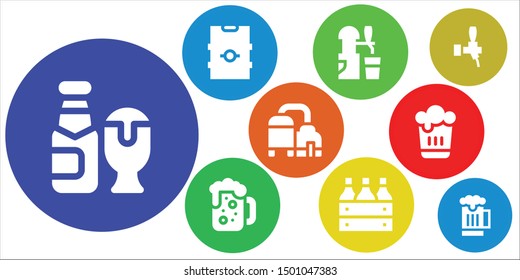 brewery icon set. 9 filled brewery icons.  Collection Of - Beer, Beer box