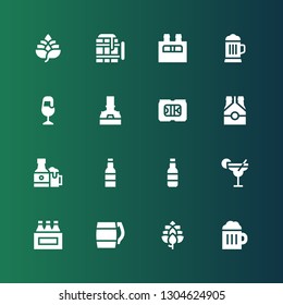 brewery icon set. Collection of 16 filled brewery icons included Beer, Hop, Beers, Cocktail, Brewery
