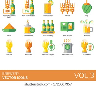 Brewery icons including alcohol by volume, abv, non alcoholic beer, cocktail, wheat, hop, yeast, fermentation, manufacturing, recipes, additive, brown ale, indian pale, ipa, all-extract, all-malt.