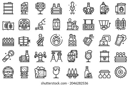 Brewery icons set outline vector. Beer alcohol. Beverage can
