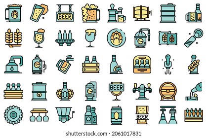 Brewery icons set outline vector. Beer alcohol. Beverage can