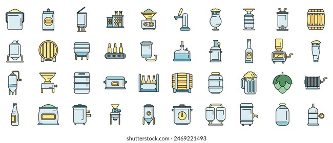 Brewery icons set outline vector. Beer alcohol. Bar can thin line color flat on white