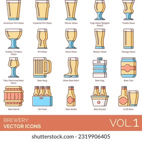 Brewery including American Pint Glass, Imperial, Pilsner, Tulip, Belgian, Thistle, Stout, Weizen, Stange, Beer, Mug, Glass Beer Foot, Beer Can, Barrel, Six-Pack, Bottle, Bucket, Craft, Bar, Tap, Pong