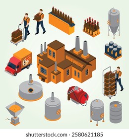 brewery isometric icons set 3d machine occupation process safety