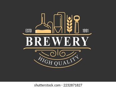 Brewery label with craft beer. Emblem for brewing company.