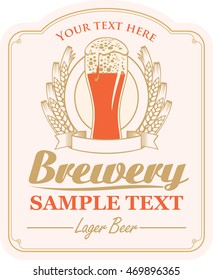 brewery label with a glass of beer and a wreath of wheat