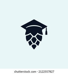 Brewery logo combination with bachelor hat and hop silhouette vector icon illustration