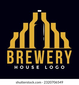 Brewery Logo Design with Building and Negative Space of Bottle Concept Designs. 