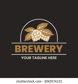 Plantilla de diseño del logotipo de cervecería. Resumen de saltos de cerveza en estilo retro. Ilustración vectorial de material.