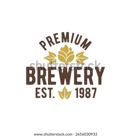 Brewery logo with hops and vintage layout. Great for beer branding, brewery packaging, pub signage, and beverage labels. Suitable for alcohol-related design. Vector illustration.