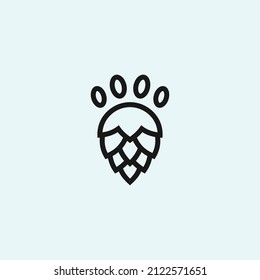 Brewery logo with paw and hop silhouette vector icon illustration