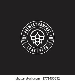 Brewery minimalist logo design, label, badge, emblem with hop. Craft Beer Vintage retro style. Isolated on background. Vector icon illustration.