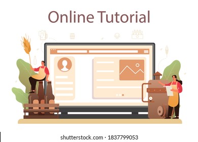Brewery online service or platform. Craft beer production, brewing process. draught beer tank. Online tutorial. Isolated vector illustration