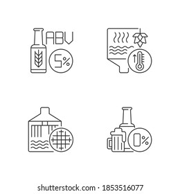 Brewery pixel perfect linear icons set. Alcohol by volume in bottled drink. Brewing beer process. Customizable thin line contour symbols. Isolated vector outline illustrations. Editable stroke