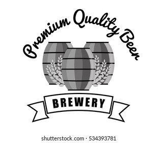 brewery premium quality beer barrels wooden vintage vector illustration eps 10