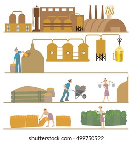 Brewery - production, harvesting, brewing, beer design elements, labels, symbols, icons