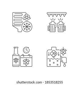 Juego de iconos lineales perfectos para píxeles de producción de cervecería. Paso de enfriamiento en el proceso de producción de cerveza. Símbolos de contorno de línea delgada personalizables. Ilustraciones aisladas del contorno vectorial. Trazo editable