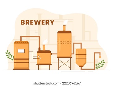 Brewery Production Process with Beer Tank and Bottle Full of Alcohol Drink for Fermentation in Flat Cartoon Hand Drawn Templates Illustration