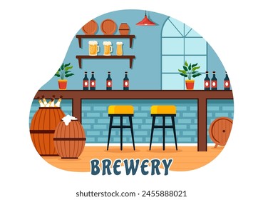 Brewery Production Process Vector Illustration with Beer Tank and Bottle Full of Alcohol Drink for Fermentation in Flat Cartoon Background