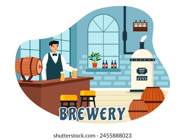 Brewery Production Process Vector Illustration with Beer Tank and Bottle Full of Alcohol Drink for Fermentation in Flat Cartoon Background