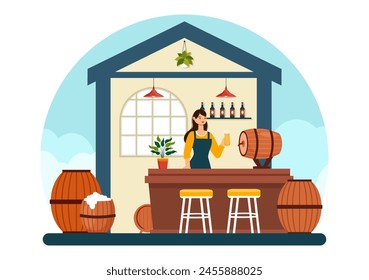 Brewery Production Process Vector Illustration with Beer Tank and Bottle Full of Alcohol Drink for Fermentation in Flat Cartoon Background