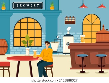 Brewery Production Process Vector Illustration with Beer Tank and Bottle Full of Alcohol Drink for Fermentation in Flat Cartoon Background