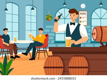 Brewery Production Process Vector Illustration with Beer Tank and Bottle Full of Alcohol Drink for Fermentation in Flat Cartoon Background