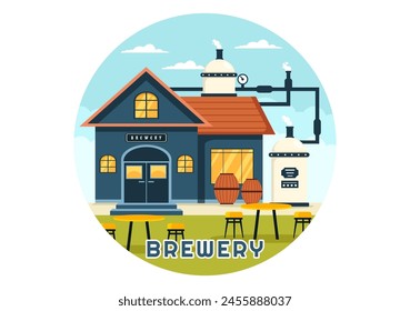 Brewery Production Process Vector Illustration with Beer Tank and Bottle Full of Alcohol Drink for Fermentation in Flat Cartoon Background