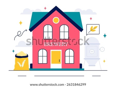 Brewery Production Process Vector Illustration featuring Beer Tanks and Bottles Filled with Alcoholic Drinks for Fermentation in a Flat Background