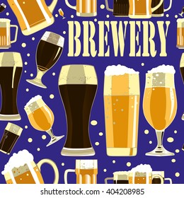 Brewery seamless pattern.Pattern contains images of beer glasses and beer mugs.