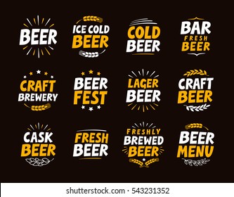 Brewery set logo, label, element. Craft beer emblem, template, symbol. Vector illustration