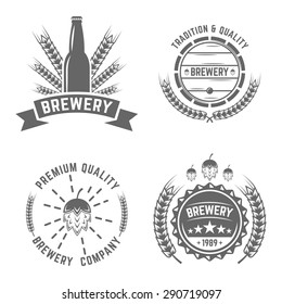 Brewery set of vector monochrome labels on white background