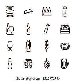 Brewery Sign Black Thin Line Icon Set Include of Bottle, Mug, Malt and Opener. Vector illustration of Icons