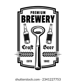 Brewery vector emblem, label, badge or logo in monochrome vintage style isolated on white background