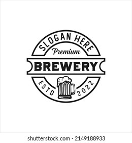 Brewery vector round emblem, label, badge, stamp or logo in monochrome vintage style