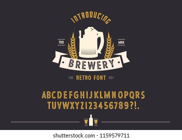 Brewery vintage alphabet font. Custom handwritten alphabet. Retro textured hand drawn typeface with grunge effect. Vector illustration. Letters and Numbers. Original Design