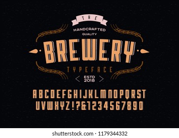 Brewery vintage alphabet font. Custom handwritten alphabet. Retro textured hand drawn typeface. Vector illustration. Letters and Numbers. Original Design