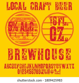 Brewery vintage alphabet font. Custom handwritten alphabet. Retro textured hand drawn typeface with grunge effect. Vector illustration. Letters and Numbers. Original Design