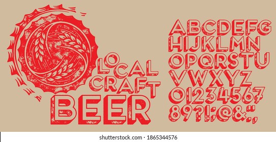 Brewery vintage alphabet font. Custom handwritten alphabet. Retro textured hand drawn typeface with grunge effect. Vector illustration. Letters and Numbers. Original Design